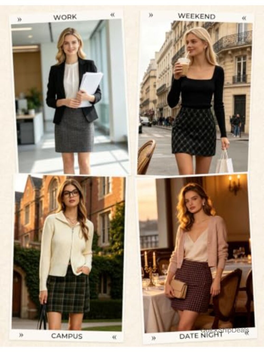 High Waist Plaid Mini Skort with Pockets Pencil Skirt - Picture 3 of 6